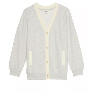 PINK VICTORIA’S SECRET PREMIUM FLEECE BOYFRIEND CARDIGAN GREY/CREAM SIZE SMALL